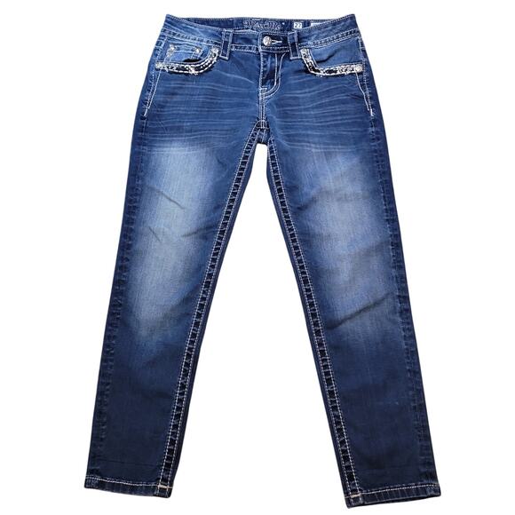 Miss Me Y2K Skinny Crop Low Rise Jeans Sz 27 Crystal Embellished Jeans - Picture 1 of 12